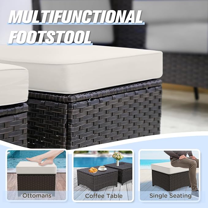 Stone Creek 2 Piece Wicker Outdoor Ottoman Set, Patio Ottoman Footstools - Image 4