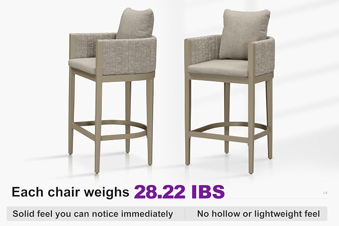 PURPLE LEAF Outdoor Bar Height Stools Set of 2 Aluminum Bar Chairs Modern - Image 6