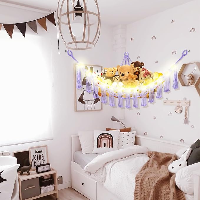 Stuffed Animal Hammock with LED Light, Large Stuffed Animals Storage Corner - Image 3
