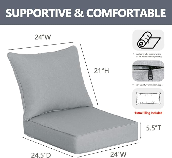Goodgoods 24 x 24 Outdoor Patio Deep Seat Cushions 2-Pack, 1000+ Hours - Image 2