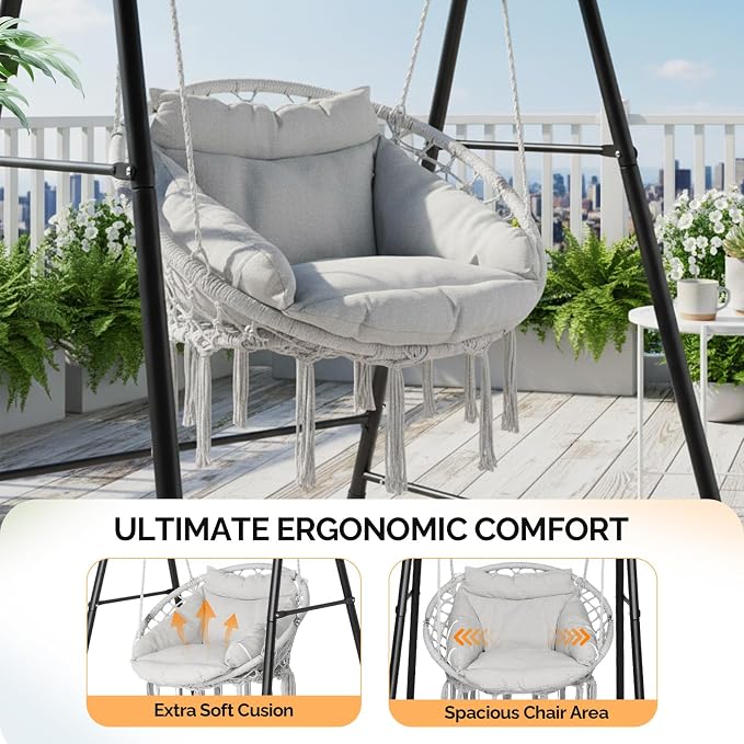 ONCLOUD Hammock Chair with Stand, Comfy Hanging Chair with Cusion, Swing Stand - Image 5