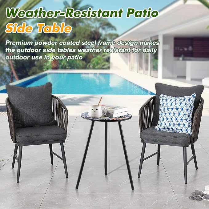 2 Packs Metal Mosaic Round Side Tables 13.4" Small Outdoor Patio Round Accent - Image 5