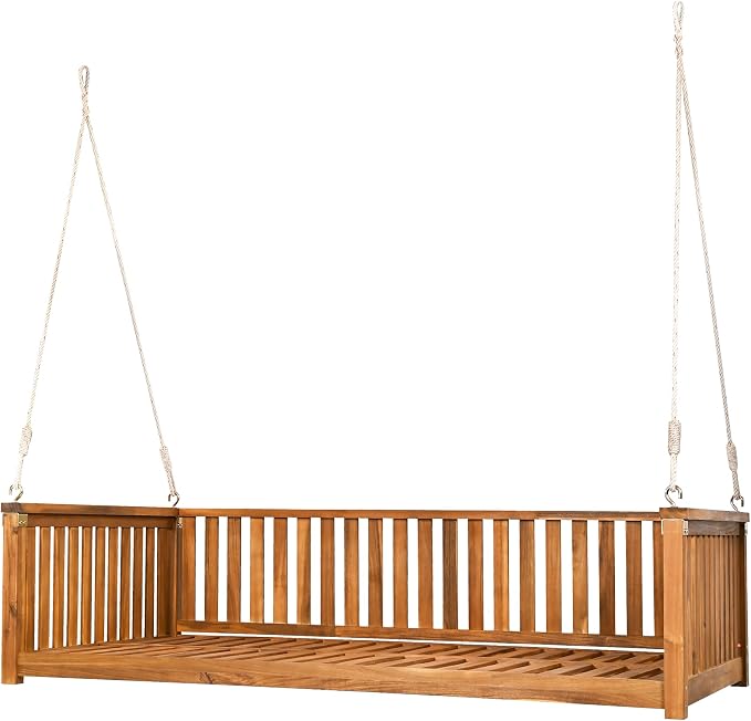 LUMISOL Twin Size Patio Swing Bed, Wooden Porch Swing Frame - Image 9