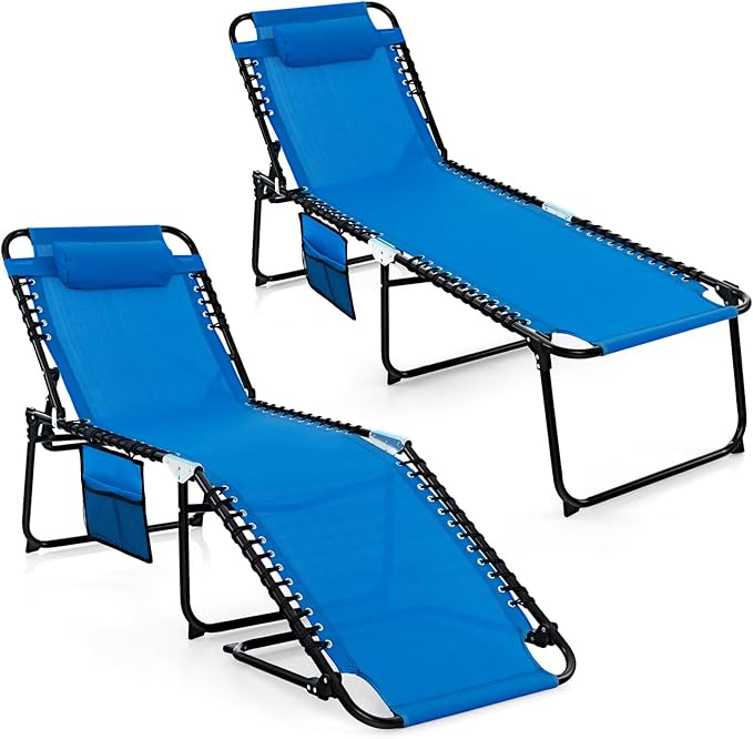 GYMAX Lounge Chairs for Outside, Extra High Folding Beach Tanning Lounger by GYMAX