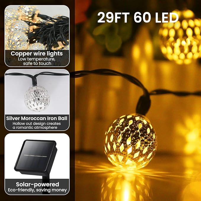 Solar String Lights Outdoor 60LED Moroccan Fairy Lights - Image 2