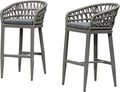 PURPLE LEAF Outdoor Rattan 29" Bar Stools Set of 2, Modern Boho Aluminum Patio by PURPLELEAF