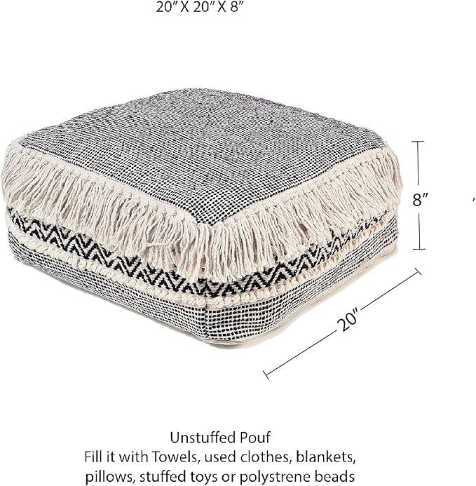 REDEARTH · UNSTUFFED Pouf Ottoman Cover Textured Storage Cube Boho Bean Bag - Image 3
