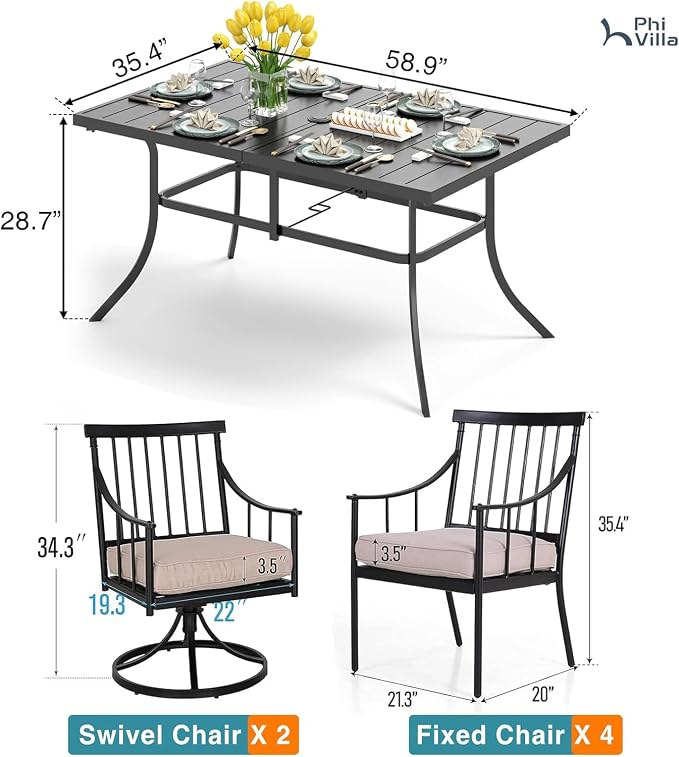 PHI VILLA 7 Pieces Patio Dining Table Set - Image 9