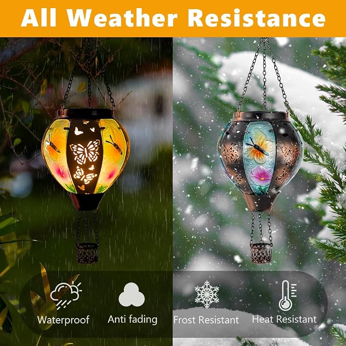 DREAMSOUL Butterfly Hot Air Balloon Solar Lantern, Glass & Metal Outdoor - Image 9