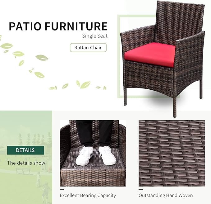 Greesum 3 Pieces Patio Furniture Sets Outdoor PE Rattan Wicker Chairs - Image 4