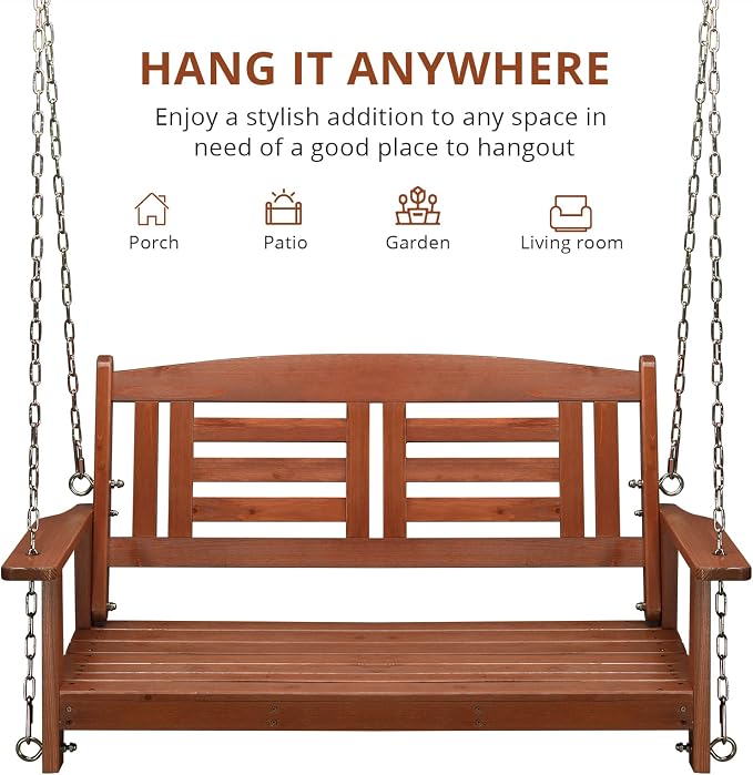 Outvita Porch Swing, Room 600lbs Capacity Fir Wood - Image 6
