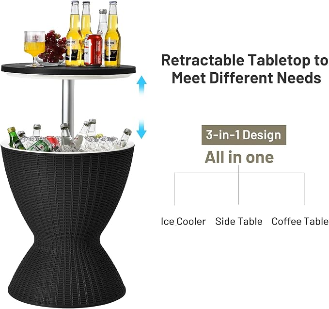 Tangkula Outdoor Cool Bar Table, Rattan Patio 8 Gallon Beer and Wine Cooler - Image 7