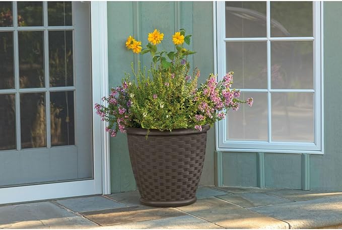 Suncast Sonora 18 Inch Lightweight Durable Plastic Wicker Decorative Flower - Image 8