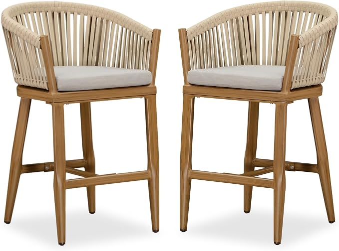 PURPLE LEAF Outdoor Counter Height Bar Stools Set of 2 Patio Metal Modern by PURPLELEAF