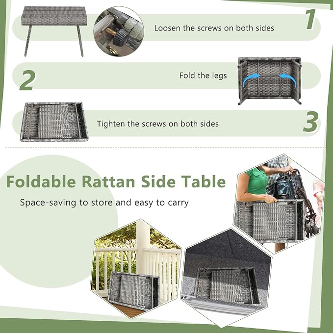 LDAILY Outdoor Side Table, Portable Wicker Coffee Table - Image 5