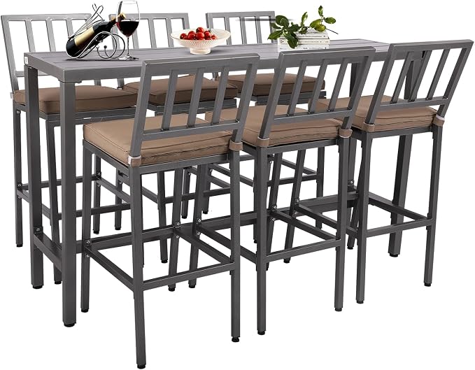 Outdoor Bar Chairs & Table, Metal Patio Bar Set, 7-Piece Set by Unknown