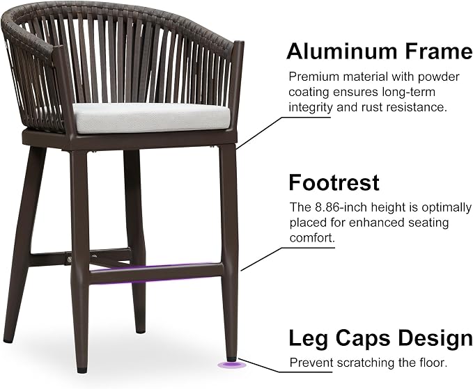 PURPLE LEAF Outdoor Counter Height Bar Stools Set of 2 Patio Metal Modern - Image 5