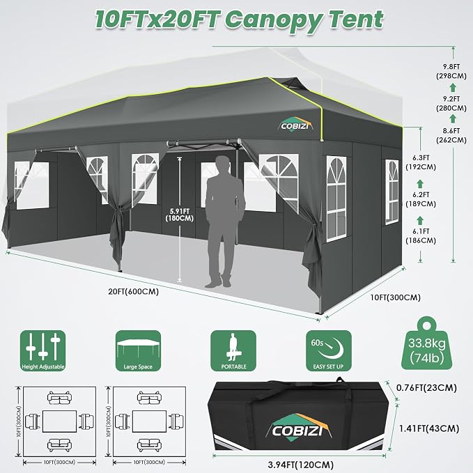 COBIZI 10x20 Pop Up Canopy Tent - Image 3