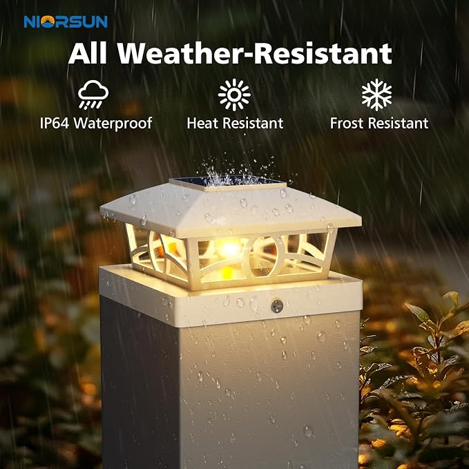 NIORSUN Solar Post Lights Outdoor, Fence Post Solar Lights Warm White Outdoor - Image 2