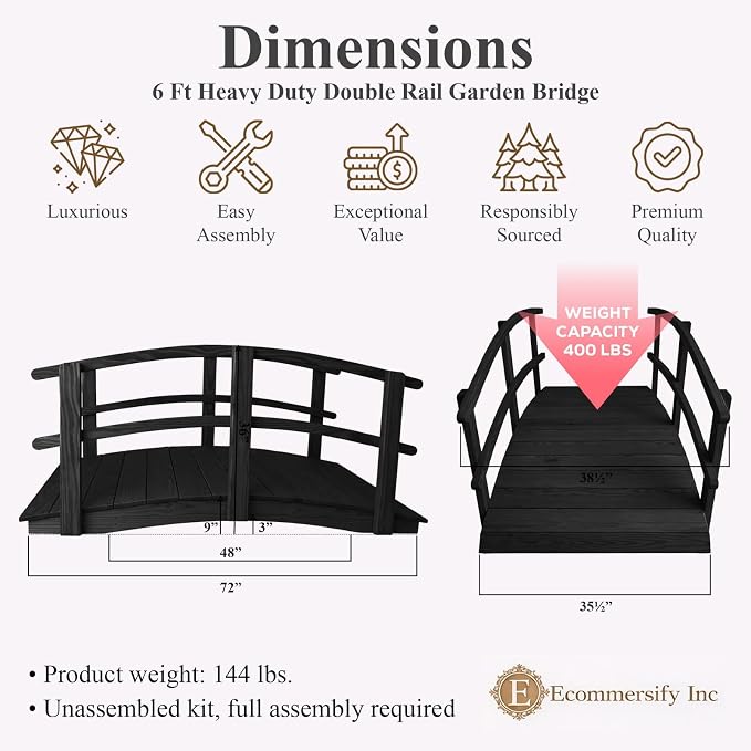 6 FT Black Amish Made Garden Bridge - Image 2