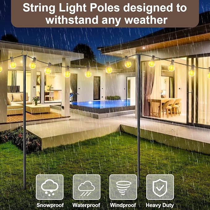4 Pack String Light Poles for Outdoor, Metal Light Hanging Pole Outside - Image 3