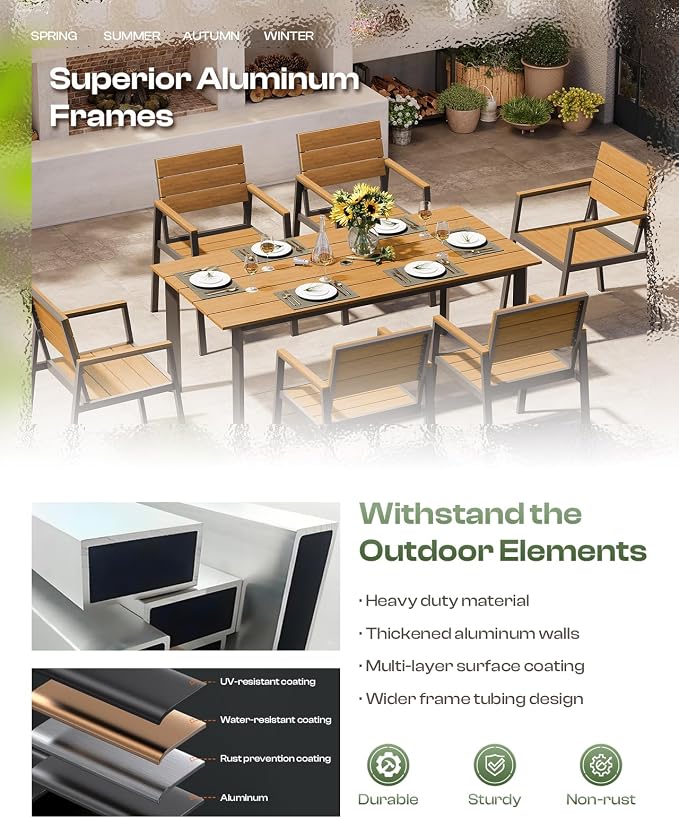 Outdoor Dining Set for 4, Aluminum Patio Table and Chairs Set - Image 4