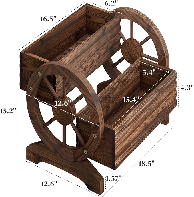 Wooden Wagon Planter Flower Cart - Image 6