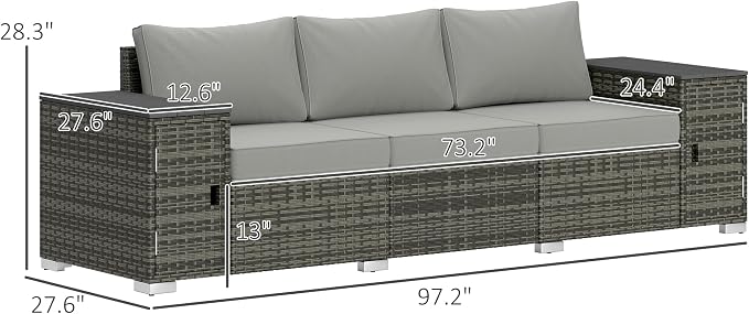 Outsunny 3 Seater Wicker Sofa - Image 3