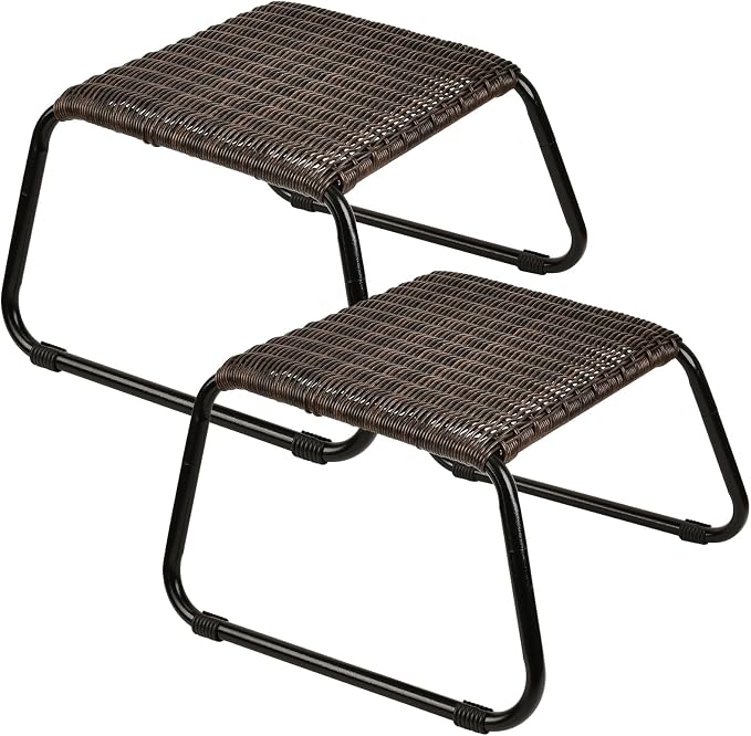 Patio Ottomans Outdoor Footstool, Wicker Rattan Garden Furniture All Weather by Deugold
