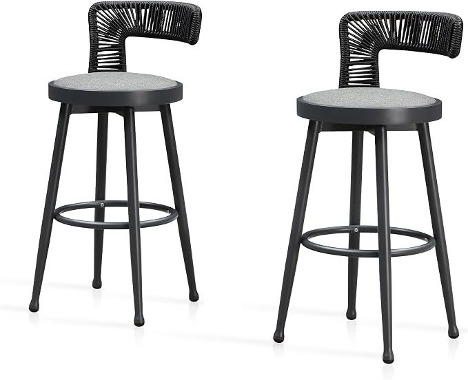 PURPLE LEAF Outdoor Swivel Bar Height Stools Set of 4 Metal Modern Wicker Bar - Image 8