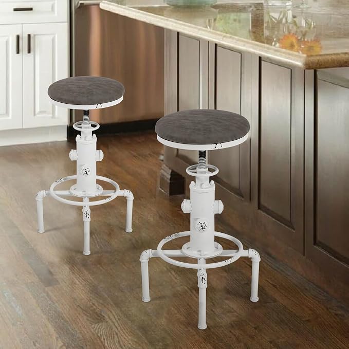 Topower Antique Vintage Industrial Barstool PU Leather Water Pipe Fire Hydrant - Image 8