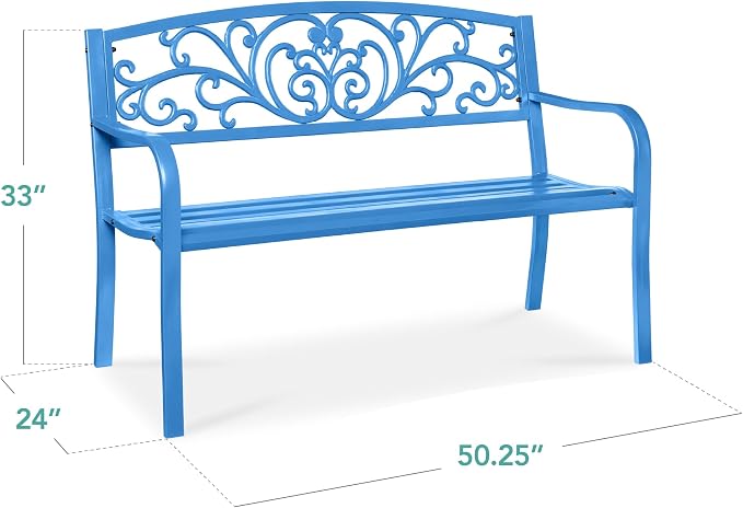 Best Choice Products Outdoor Bench Steel Garden Patio Porch Furniture - Image 2