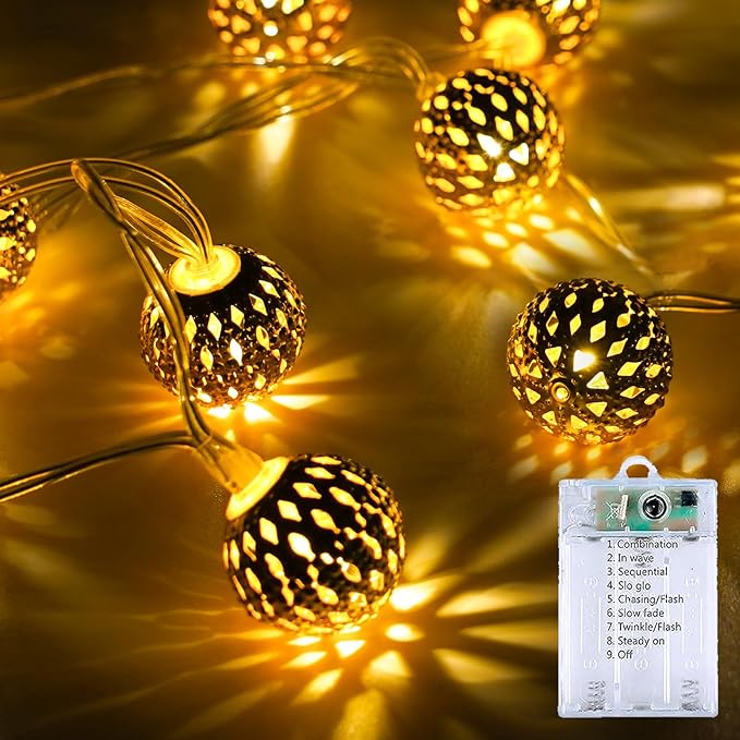 Moroccan String Lights Outdoor Battery Operated, 60 LED 36 FT Globe Fairy Lights by LORRYTE