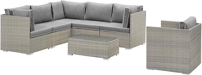 Modway Repose 7 Piece Outdoor Patio Sectional Set in Light Gray Gray - Image 2