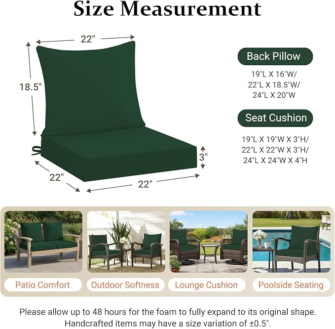 downluxe 22x22 Outdoor Chair Cushions, Waterproof Fade Resistant Patio - Image 7