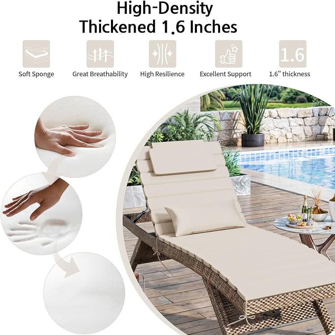 2PCS Outdoor Water-Resistant Olefin Chaise Lounge Cushions - Image 5