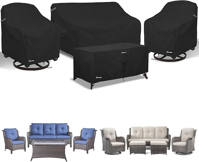 Patio Furniture Covers 4 Piece Set, 600D Waterproof Heavy Duty Outdoor by PatioFurnitureCovers