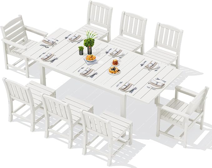 SERWALL 9-Piece Outdoor Dining Set, All Weather HDPE Outdoor Furniture Set by SERWALL