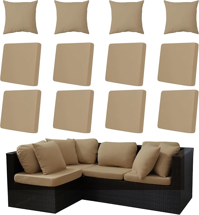 12-Piece Outdoor Cushion & Pillow Cover Set, 8 Seat Covers + 4 Pillow Covers by Unknown