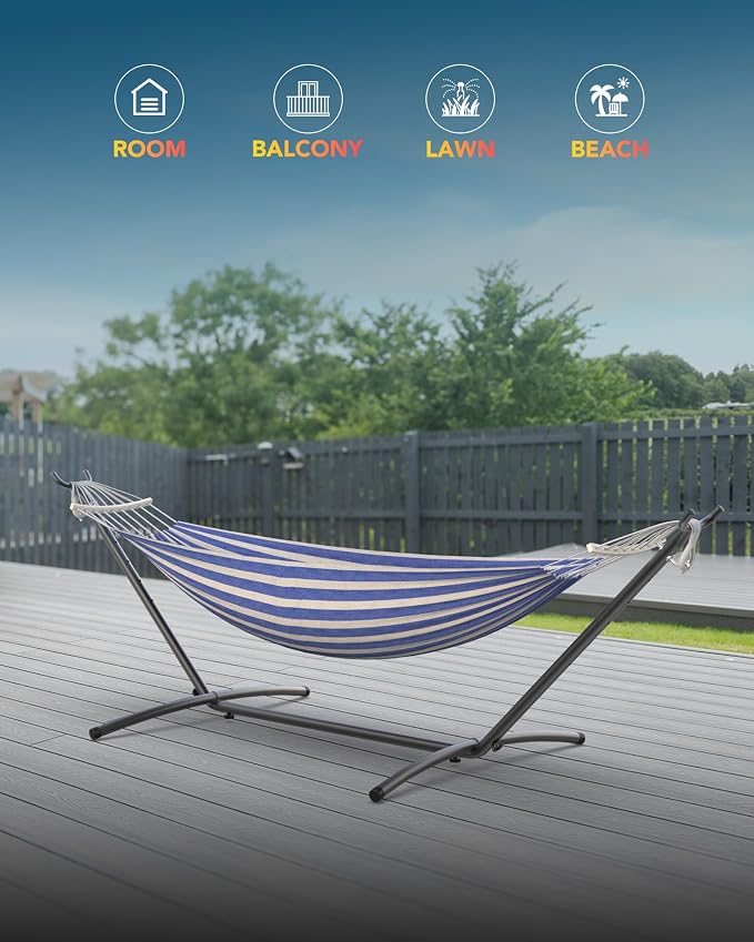 Double Hammock with Heavy-Duty Steel Stand, Easy Assembly, 600lbs Weight - Image 2