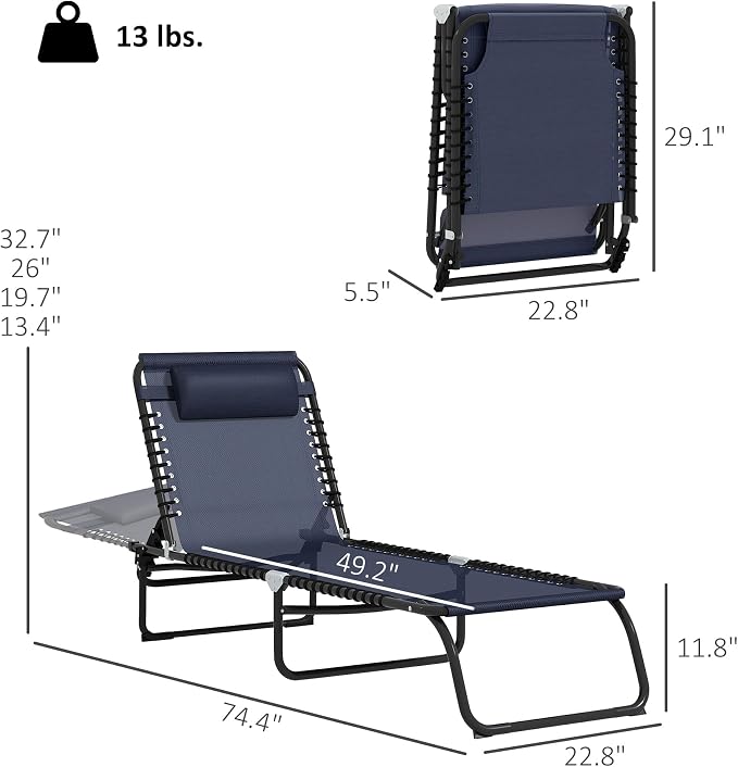 Outsunny Folding Chaise Lounge Chair, Patio Sun Tanning Chair, Outdoor Chaise - Image 3