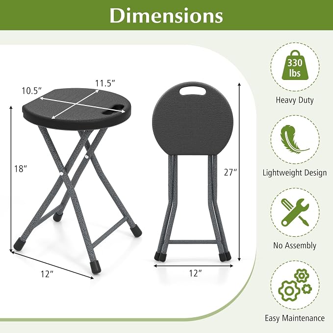 GYMAX Folding Stool, 18in Portable Collapsible Bar Stool - Image 3