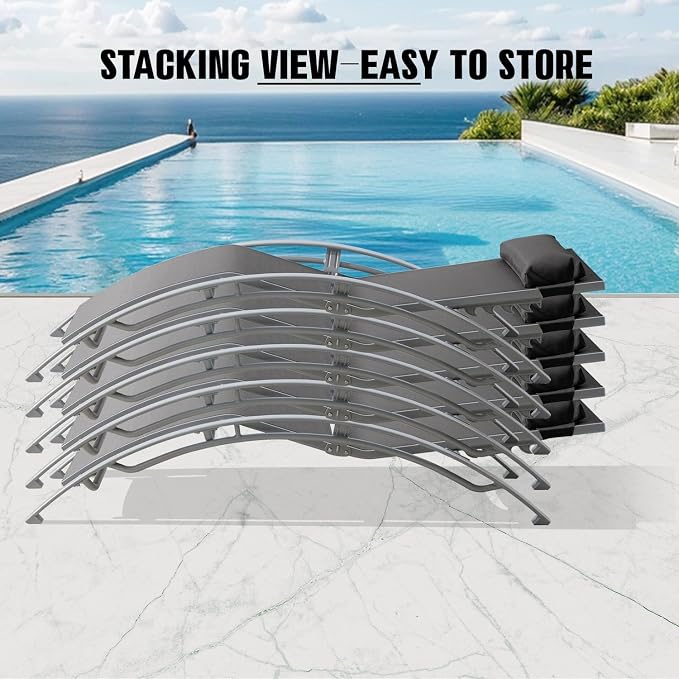 Domi Pool Lounge Chairs Set of 2, Adjustable Aluminum Outdoor Chaise Lounge - Image 9