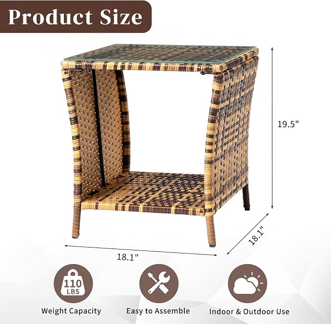 VINGLI Outdoor Wicker Side Table Patio Side Tables - Image 3