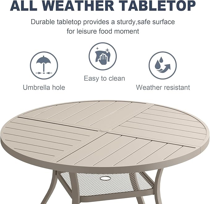 VICLLAX 7 Pieces Patio Outdoor Dining Set, 47.2" Round Metal Table - Image 7