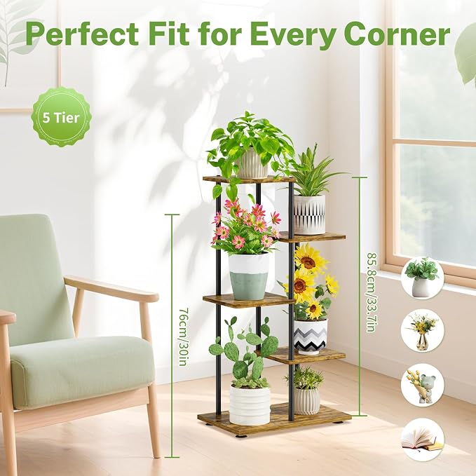 iDavosic.ly 4 Tier Plant Stand Indoor, Tiered Corner Metal Wood Multiple Flower - Image 2