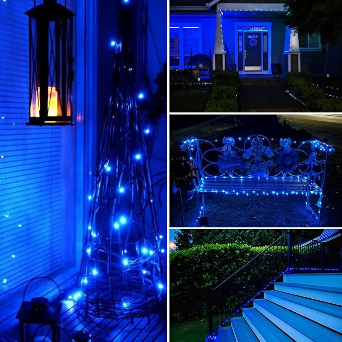 JMEXSUSS 4 Pack 100 LED Solar Fairy Lights, 33ft Blue Solar String Lights - Image 6