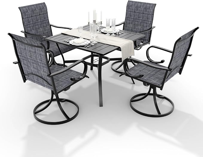 MELLCOM 5 Pieces Outdoor Dining Set, 4 Swivel Rocker Chairs - Image 9