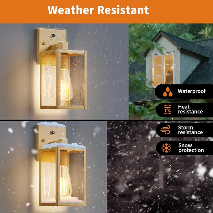 2 Pack Gold Dusk to Dawn Outdoor Front Porch Light Fixtures Wall Mount - Image 4