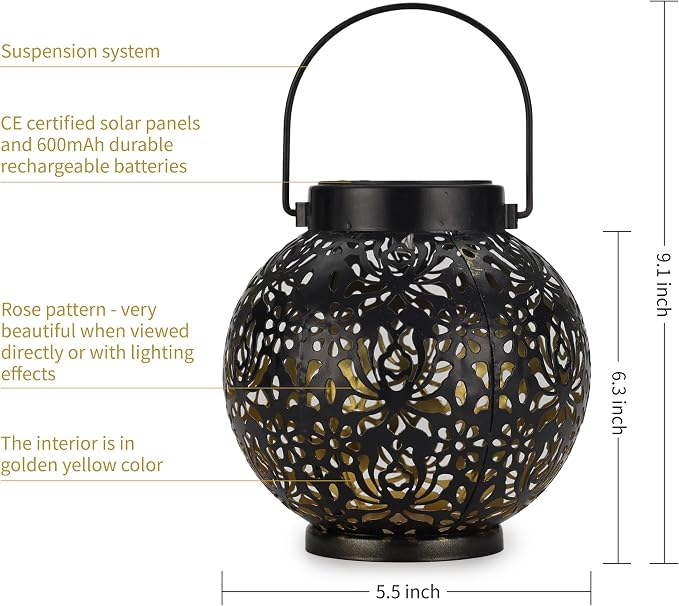LUZ DEL Gifts 2 Pack Solar Lanterns Outdoor Gifts, Elegant Rose Pattern - Image 6